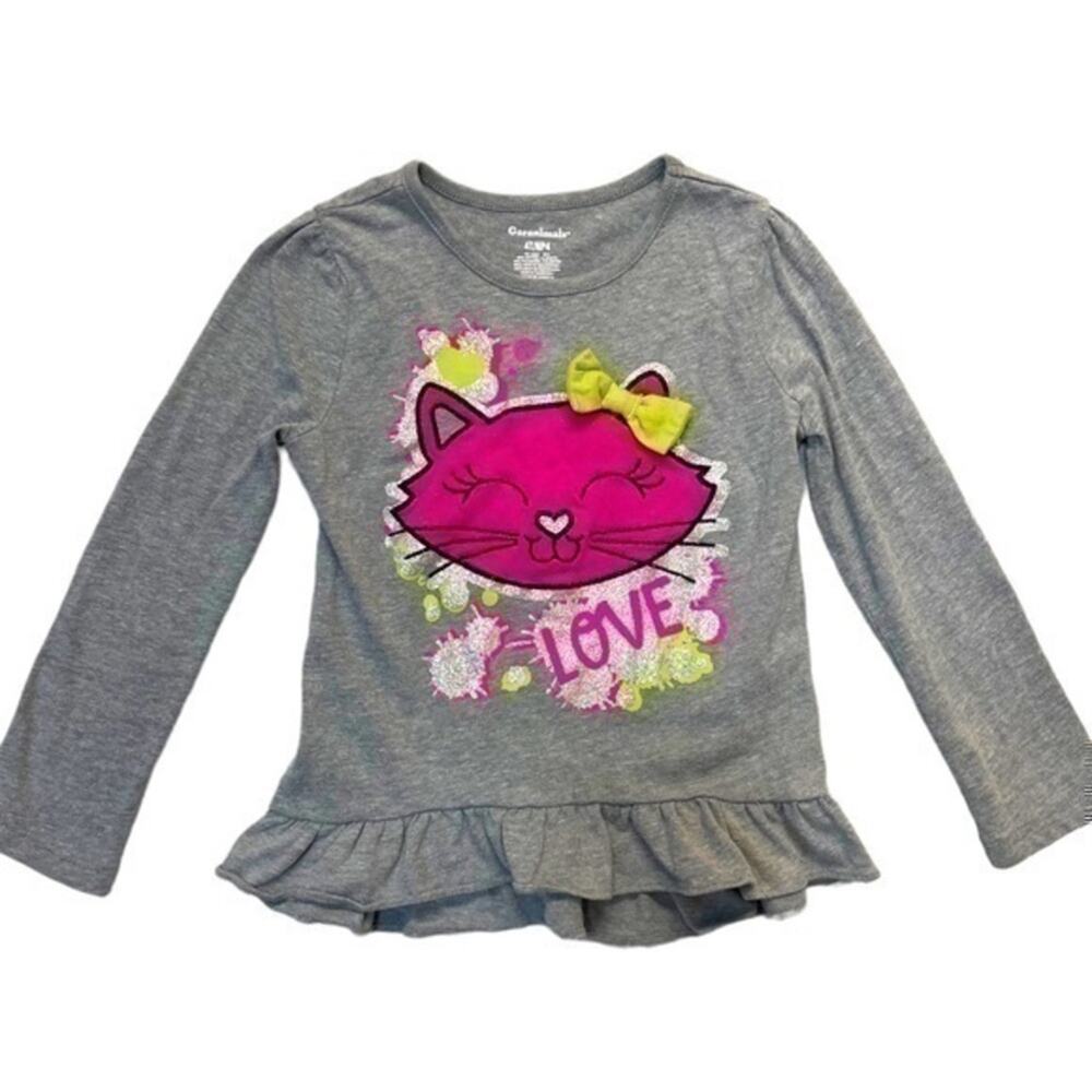 Cat Love Graphic T-shirt Size 4T Long Sleeve tee cat hot pink gray Y2K